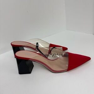 Zara Vinyl Red Block Heels
